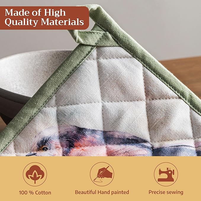 Maison d' Hermine Pot Holders 100% Cotton Heat Resistant Potholders 8" x 8" Hot Pads with Loop BBQ Cooking Baking Gifts for Mothers Day Handling Hot Pans Spring/Summer (Pack of 1, Flying Birds)