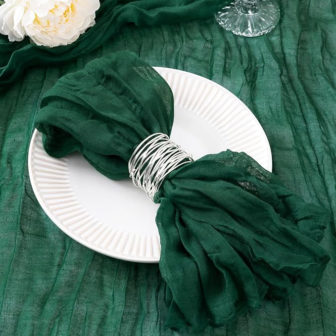 DeZerlor 12 Pack Emerald Green Cheesecloth Napkins Spring Cloth Napkins Set of 12 Dinner Napkins Bulk 21x21 Inches for Wedding Bridal Shower Baby Shower Parties