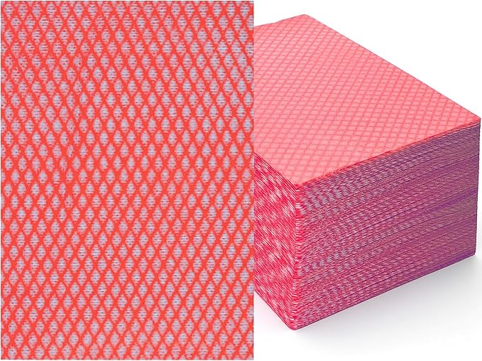 13.8" x 15.8" Disposable Cleaning Towels Disposable Dish Cloths, Reusable Wipes for Kitchen, Bathroom, Household Cleaning, Red