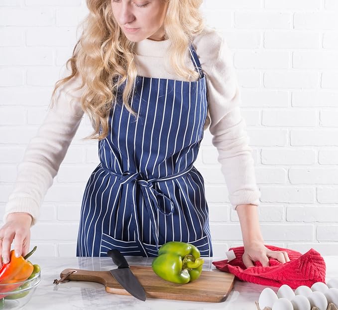 DII Professional and Commercial Grade, Chef Stripe Kitchen, Apron, Nautical Blue