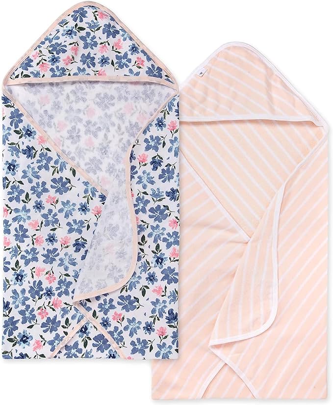 Burts Bees Baby Infant Hooded Towels Botanical Gardens Organic Cotton, Unisex Bath Essentials and Newborn Necessities, Soft Nursery Towel with Hood Set, 2-Pack Size 29 x 29 Inch