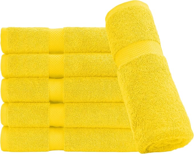 HERCULEAN Premium Bath Towels 24 x 48 Pack of 6 | Quick Dry and Highly Absorbent | 100% Cotton Terry Towels for Bathroom - Perfect for Shower - Pool and Spa - Luxury Soft Towels - Lemon Yellow