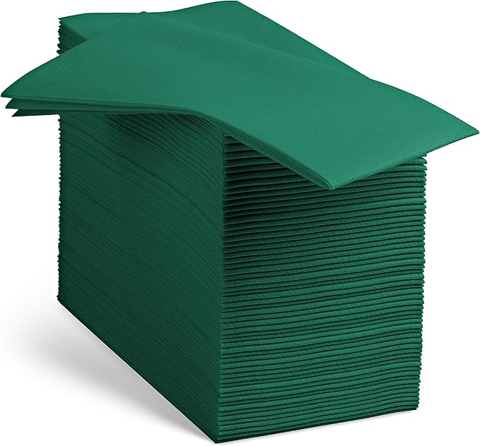 100 Linen-Feel Colored Paper Napkins - Decorative Cloth-Like Green Dinner Napkins - Soft And Absorbent. For Christmas, Kitchen, Party, Wedding, Bathroom Or Any Occasion. (Pack of 100)