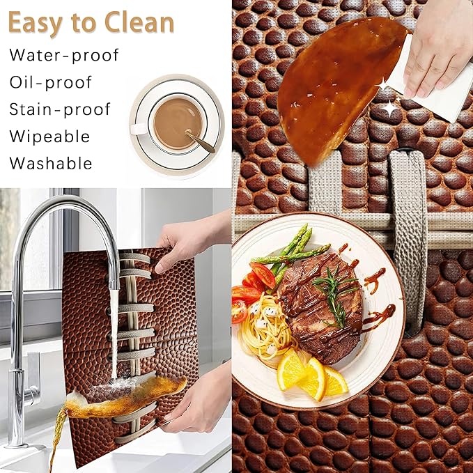 Football Texture Placemats Set of 6,Laces Stripes Placemats Washable Kitchen Dining Linen Table Mats Stain Heat-Resistant for Home Party Indoor 12x18 inch