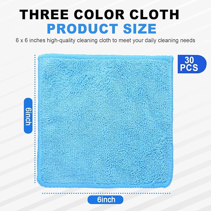 Tanlade Cleaning Cloth Dry Erase Cloth Cleaning Rags Reasonable Kitchen Towels Microfiber Towels Cars Wash(6 x 6 Inch,Blue/Light Blue/Dark Blue,30 Pcs)