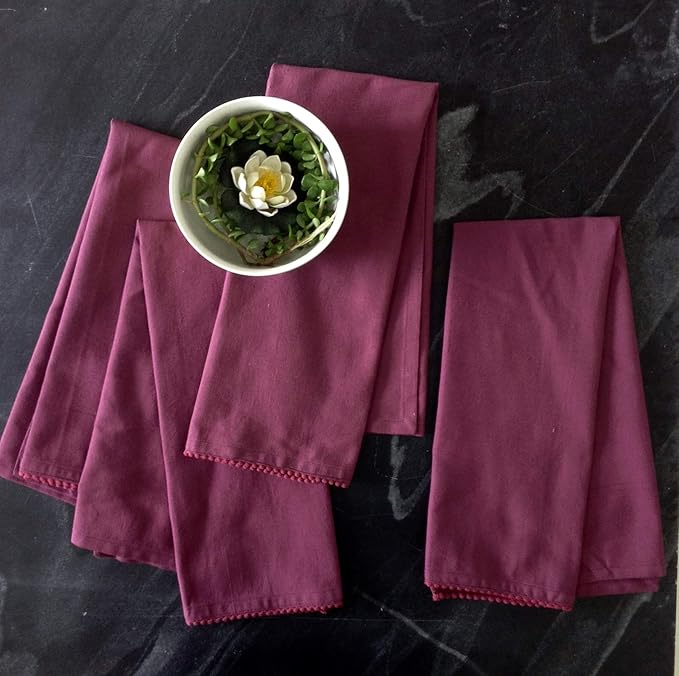 TARAN LIVING Kitchen Towels with Hanging Loop 100% Cotton Solid Kitchen Dish Cloths, Valentine Decor Kitchen Hand Towel Reusuable Dish Towel for Cleaning & Drying 18"x 28", Pack of 6 Deep Purple