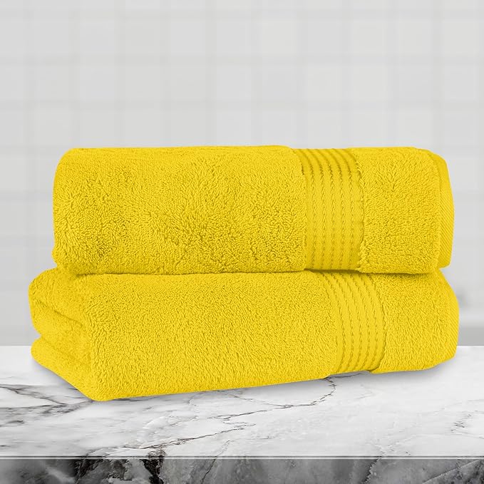 Mocassi Luxury 100% Turkish Cotton 2-Pack Bath Towel Set- Ultra Soft, Quick Dry Highly Absorbent 27 x 54 inch Premium Spa Hotel Quality 2PC Bath Towels - Luxurious Soft Bathroom Towels, Yellow