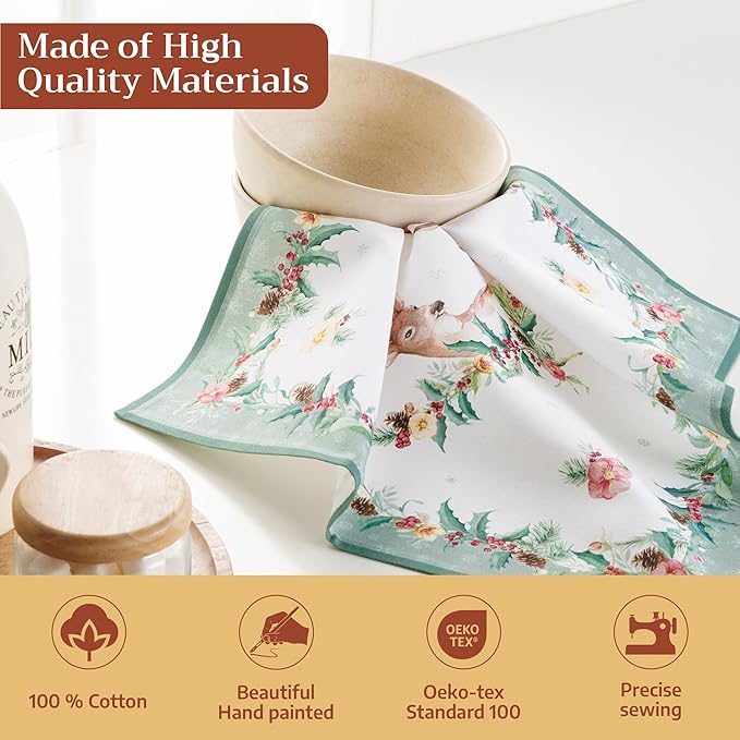 Maison d' Hermine Cloth Napkins Set of 4 100% Cotton Everyday Reusable Square Napkins Cloth Washable Dinner Party Wedding Restaurant Gifts for Mothers Day Spring/Summer (Xmas, 18" x 18")