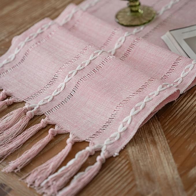 Niviy Pink Table Runner 72 Inches Long with Tassels - Gifts for Women, Birthday Table Decorations Linen Runners for Wedding Party Baby Shower Decor (Pink, 12"×72")
