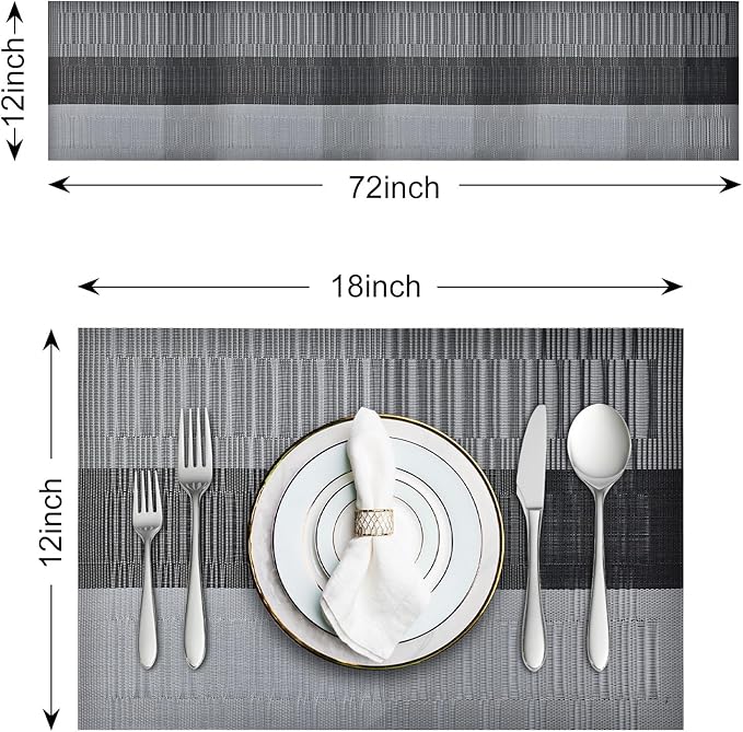 Aofmee Table Runner and Placemats Set of 6 Washable, Heat Resistant Place Mats with Table Runner, Woven Vinyl Table Placemats for Dining Table, Stain Resistant Kitchen Table Mats Sets, Easy to Clean