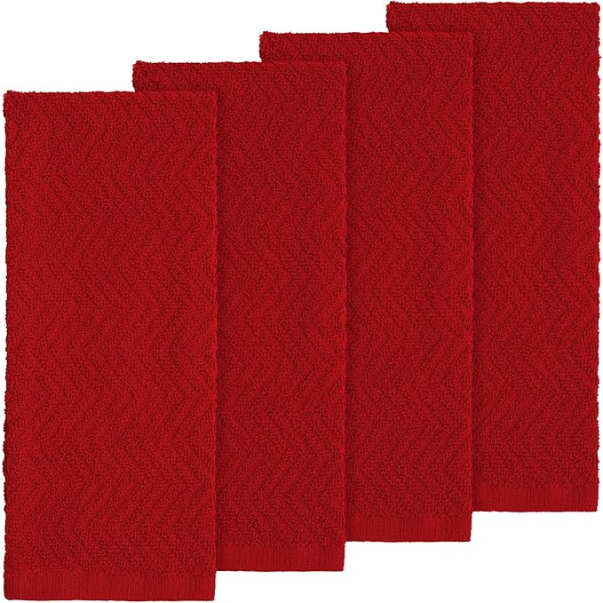 DecorRack 100% Cotton Kitchen Towels, 15" x 25" Absorbent Dish Towels [Premium Quality 400 GSM] Red (Pack of 4)