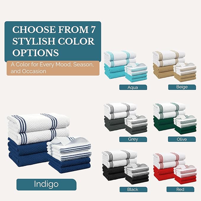 Casa Platino Dish Towels for Drying Dishes and Kitchen Towels and Dishcloths Sets, Cotton Kitchen Towel Set 8 Piece Kit with Mixed Textures, Built for Everyday Wiping, Rinsing, and Spills – Blue