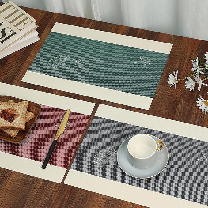 PIGCHCY Ginkgo Placemats Set of 4, Non-Slip Placemats Easy to Wipe Clean Kitchen Durable Table Mats for Home/Dining Room Decoration (Black Gray,18 X 12 inches)