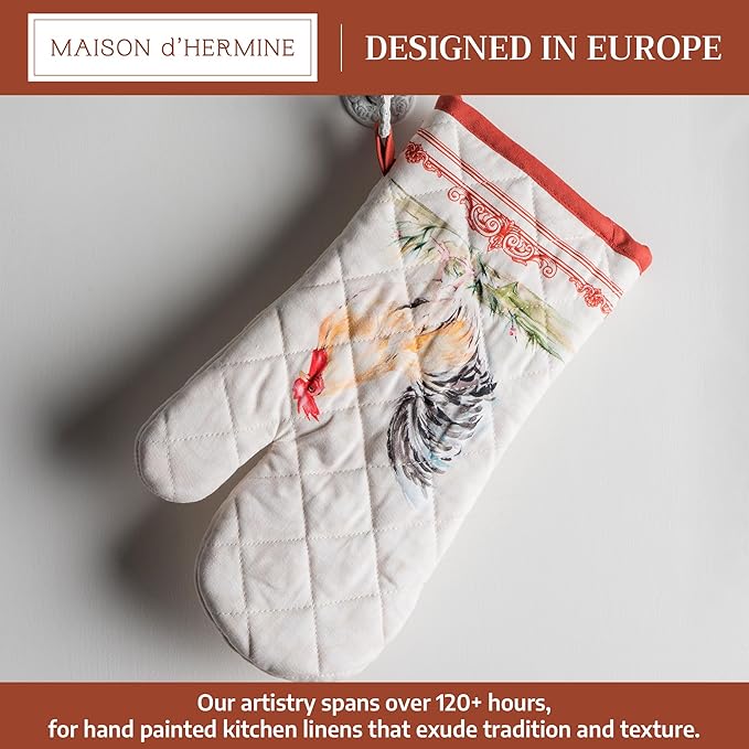 Maison d'Hermine Oven Gloves 100% Cotton Oven Mitt 7" x 13" with Loop Heat Resistant, BBQ, Cooking Gloves, Baking, Grilling, Kitchen, Handling Hot Pans Spring/Summer (Pack of 1, Campagne)