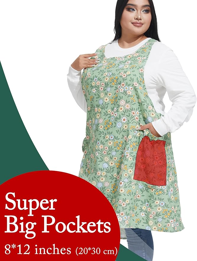 Big Plus Size Aprons for Women with Pockets Cotton Linen Baking Kitchen Cooking
