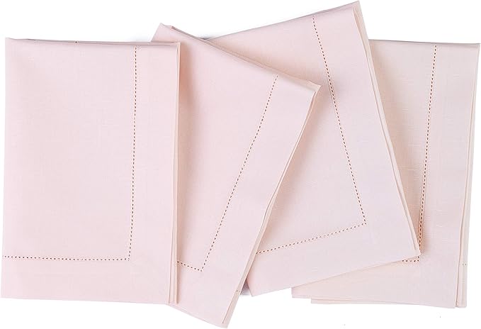 Solino Home Pink Napkins Set of 4 - Cotton Linen Hemstitch Dinner Napkins Cloth 20 x 20 Inch for Mothers Day, Spring, Summer - Handcrafted and Machine Washable