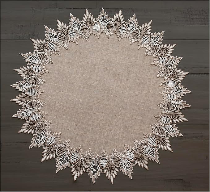 LINENS ART AND THINGS Lace Doily Neutral Earth Tones Table Topper Placemat Beige Brown (23 inch Round)
