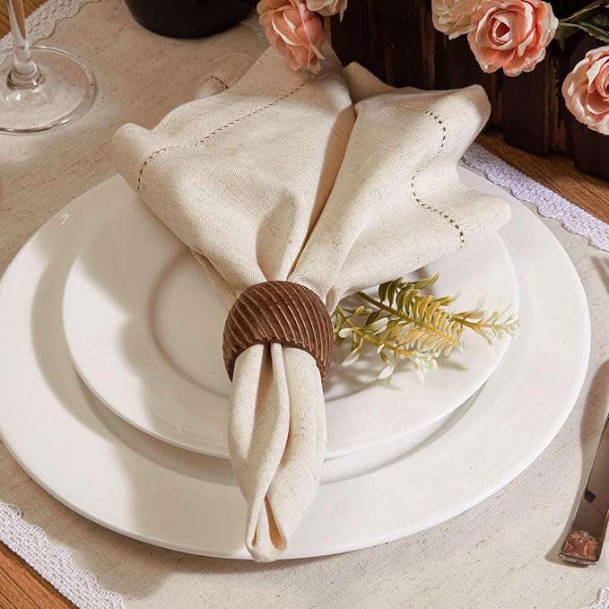 FINGERCRAFT Cloth Napkins, Hemstitch Napkins Cloth, Everyday Use, Premium Quality Cotton Linen Blend Perfect for Parties Dinners Weddings Cocktail Christmas Easter Set of 12, 20 inch Ivory