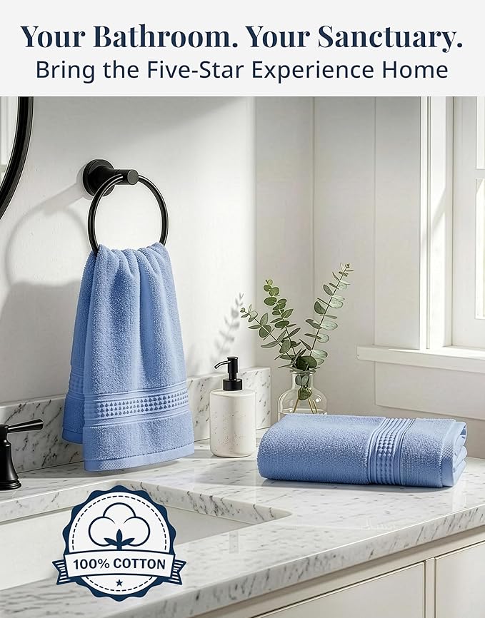LANE LINEN Bath Hand Towels for Bathroom - Pack of 6 (16" x 28"), 100% Cotton Hand Towel - Soft, Durable, Quick Dry & Highly Absorbent - Hotel Quality Face Towels for Salons & Home Use - Cerulean Blue