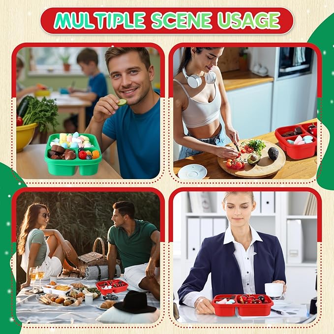 Honeydak 5 Pack Snack Containers 3 Compartment Bento Snack Boxes Divided Meal Prep Containers with Lids Reusable Adults Lunch Food Storage Box for School Work Travel (Red and Green)