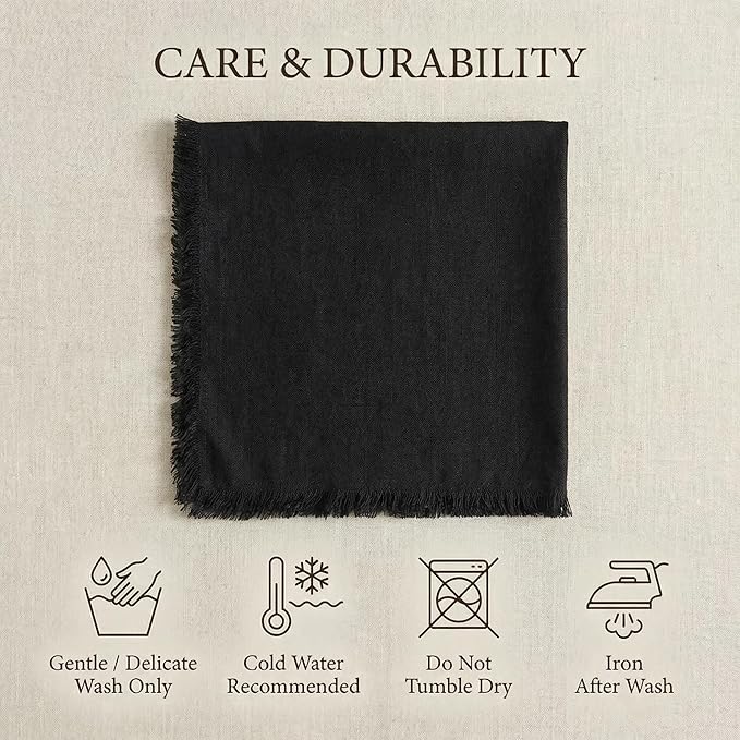 ACCENTHOME Black Cotton Linen Napkin Set of 6 18x18 inch Dinner Napkins - Washable Soft Premium Hotel Quality Reusable Napkins Perfect Table Napkins for Family Dinners, Weddings & Everyday Use