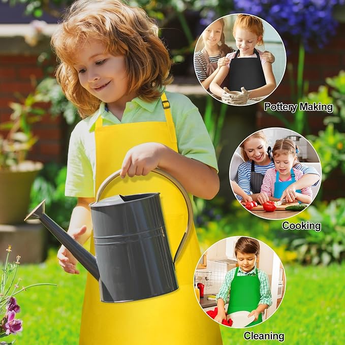 PLULON 8 Pcs Kids Aprons with 2 Pockets Painting Aprons for Kids Aprons Bulk, Paint Apron Adjustable Children Chef Aprons for Girls Boys Painting Baking Cooking Crafting - 8 Colors