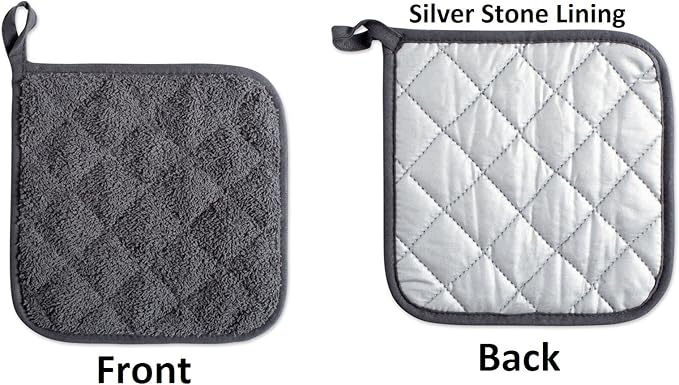DII Basic Terry Collection Quilted 100% Cotton, Potholder, Mineral Gray, 3 Piece