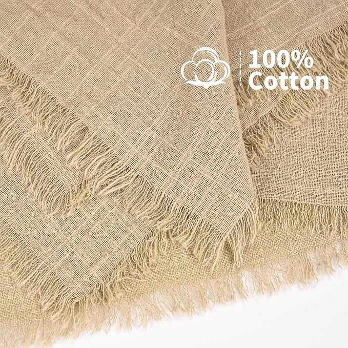 Showgeous 30 Pack Caramel Cloth Napkins with Fringe 16x16 inch 100% Cotton Caramel Napkins Handmade Dinner Napkins Bulk Washable Soft Rustic Table Napkins for Wedding Parties Bridal Baby Shower