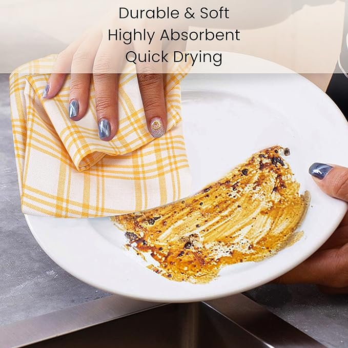 Cotton Clinic Assorted Kitchen Towels 5 Pack – Soft Absorbent Quick Drying Table & Kitchen Linen - Dish Towels, Dish Cloths, Tea Towel and Cleaning Towel with Hanging Loop – 16x28 / Yellow White