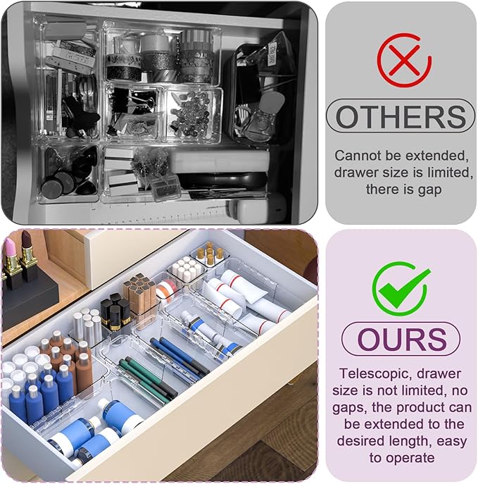 20 Pcs Clear Drawer Organizer, Adjustable Drawer Storage Box, 3-Size Desk Drawer Organizer, Acrylic Storage Bins for Makeup, Kitchen Utensils, Bedroom Dressers Tool Organizer for Gadgets