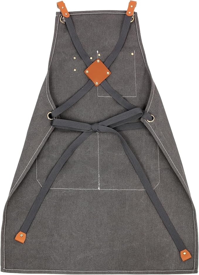 Men's Canvas Tool Apron, Heavy Duty Multi-Pocket Work Apron for Woodworking Gardening Bartender Adjustable Straps