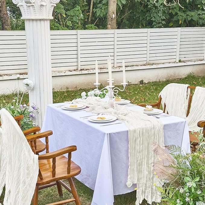 IVAPUPU 1 Pcs Cheesecloth Table Runner - 10ft Ivory White Spring Boho Gauze Cheese Cloth Table Runners for Baby Shower Decorations Wedding Party Garden Farmhouse