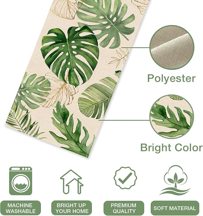 Seliem Summer Palm Leaves Tropical Greenery Table Runner, Monstera Home Kitchen Dining Plant Decor, Spring Seasonal Decorations Indoor Outdoor Hawaii Luau Anniversary Party Supply 13 x 120 Inch