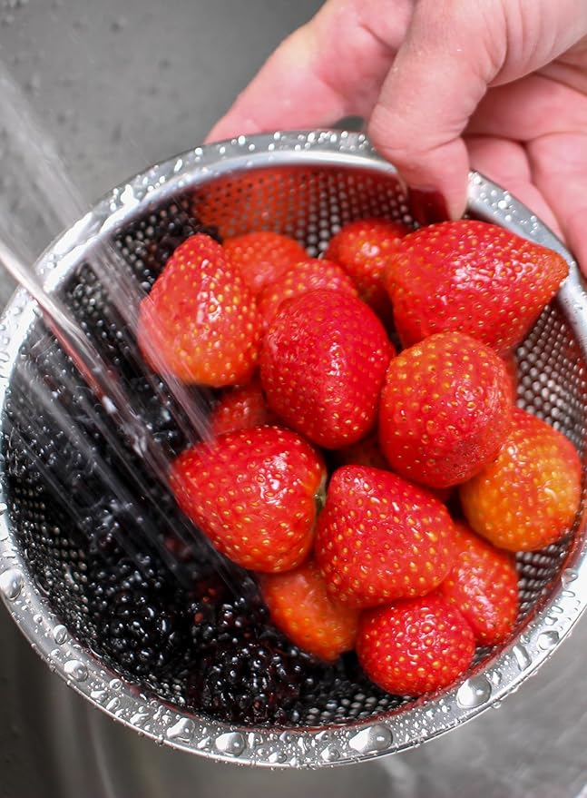 RSVP International Endurance Kitchen Collection Colander Strainer, Berry, Pierced Stainless Steel