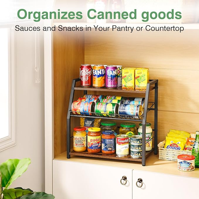 Kitchen Countertop Organizer, Snack Organizer Candy Display Stand Coffee Station Organizer, 3 Tier Wooden Counter Storage for Soda Cans Condiment Tea, for Pantry Office Bathroom, White (Black)