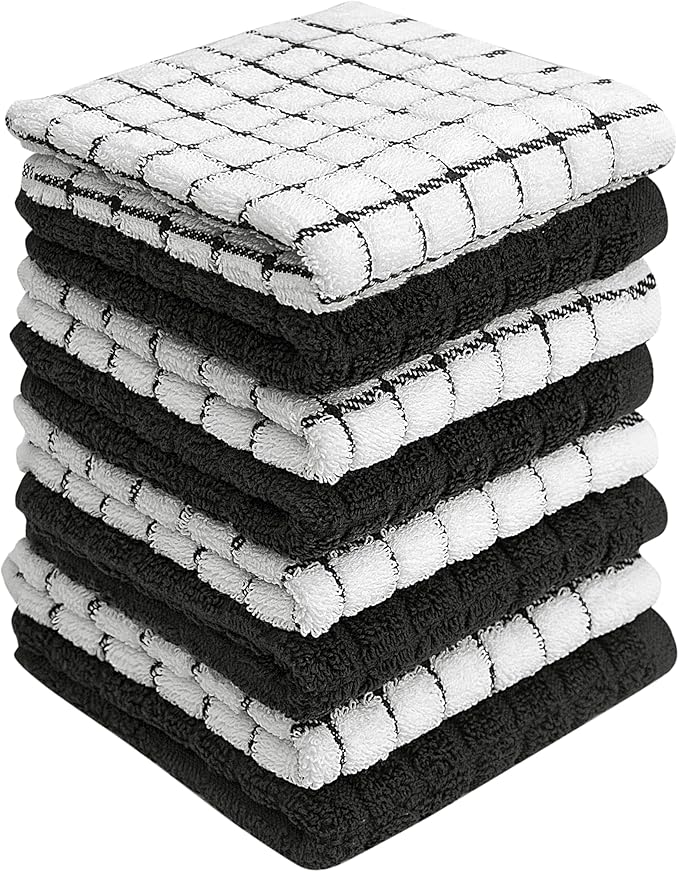Bumble Dish Cloths (8 Pack) | 12" x 12" | 100% Cotton Kitchen Towels | 405 GSM | Soft, Highly Absorbent & Durable Dish Towels for Kitchen | Black