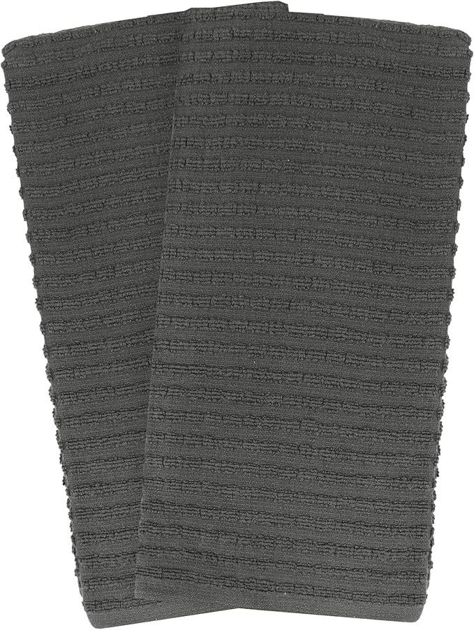 Ritz Royale Collection 100% Combed Terry Cotton, Highly Absorbent, Oversized Kitchen Towel Set, 28" x 18", 2-Pack, Solid, Graphite