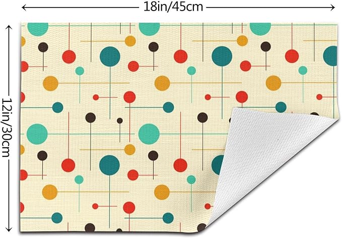 Mid Century Modern Placemats Set of 4, Washable Yellow Retro Table Mats for Kitchen Dining Table Outdoor Holiday Party Home Decor, Heat Resistant Linen Place Mats 12"x18"