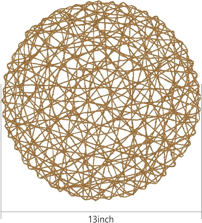 AHHFSMEI Paper Braided Round Placemats Set of 8 Natural Non-Slip Heat Resistant Table Mats for Dining Tables Woven Indoor & Outdoor Place mats(Brown,8)