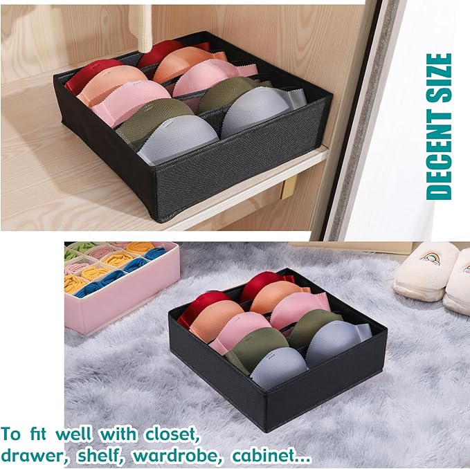 Drawer under Cabinet Clothes Organizer 5 Cell Foldable Storage Cubes Underwear Drawer Organizer Dividers Storage Boxes for Bra, Underwear（Black）
