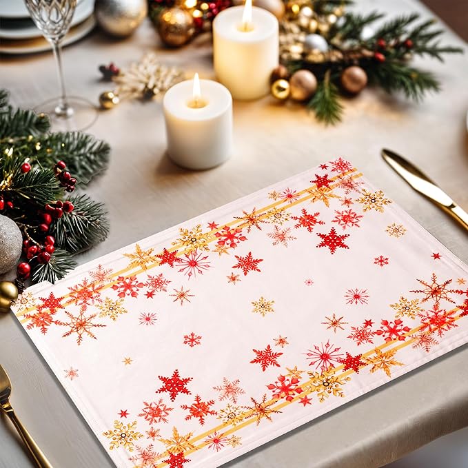 Maison d' Hermine Placemats Set of 4 100% Cotton Washable Cloth Place Mats, Reusable Table Mats for Thanksgiving Christmas Decorations Kitchen Dining Party Wedding Restaurant (Crystal Star, 13" x 19")