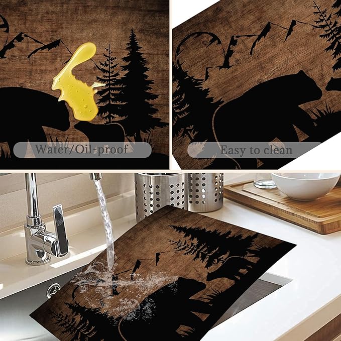 Bear Lodge Placemats Set of 6,Washable Heat Resistant 12×18 Inch Table Mats Farmhouse Place Mats for Outdoor & Camping Lodge Cabin Decor