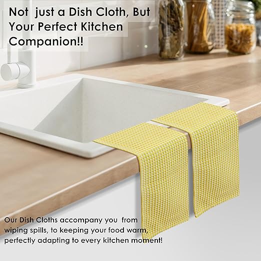 Dual Waffle Weave Dish Cloth, 12 Pack, 12x12 Inch, 100% Cotton, Reversible, Super Absorbent, Quick Dry, Soft for Cleaning, Durable Dishcloth Set, Hand Dish Rag, Lemon Yellow