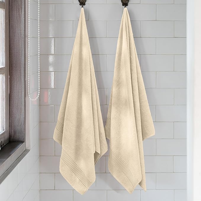 Mocassi Luxury 100% Turkish Cotton 2-Pack Bath Towel Set- Ultra Soft, Quick Dry Highly Absorbent 27 x 54 inch Premium Spa Hotel Quality 2PC Bath Towels - Luxurious Soft Bathroom Towels, Ivory