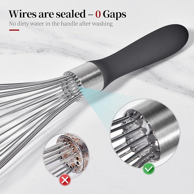 12inch Kitchen Wire Whisk, 18/10 Stainless Steel Metal Balloon Wisk （Large, Black）