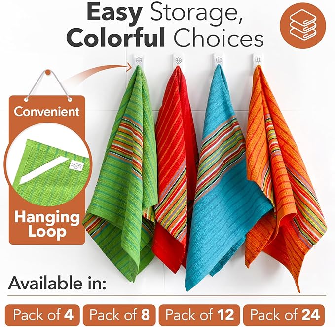 TEXAS LINEN CO. Kitchen Dish Towels, 100% Cotton Salsa Towels, Set of 4 (16x28 Inches), Multi Purpose Cooking Drying Restaurant Bar Cleaning Cloth Napkin, Highly Absorbent, Lint Free, Multi-Color