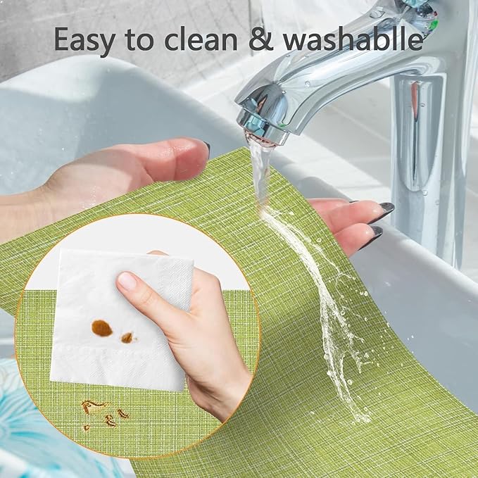 DACHUI Placemat, Crossweave Woven Vinyl Non-Slip Insulation Placemat Washable Table Mats Set of 6 (6pc, Green)
