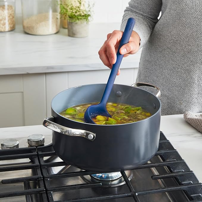 GreenPan Silicone Ladle, Soup Mixing Stirring Serving, Cooking Kitchen Utensil, Flexible Rubber Nonstick Cookware, Rigid Steel Core, Heat-Resistant, Anti-Slip Handle, BPA-Free, Dishwasher Safe, Blue