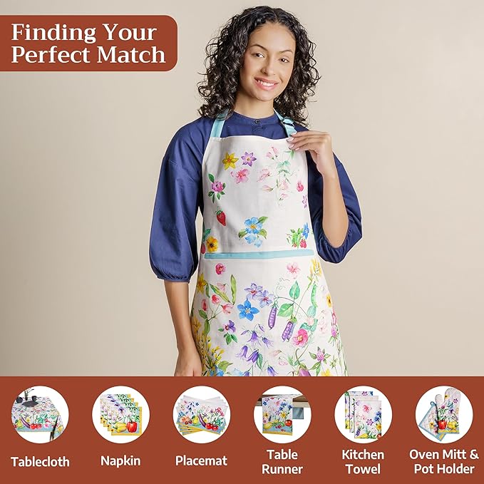 Maison d' Hermine 100% Cotton Apron for women with Pocket Kitchen Chef Apron for Men Cooking Mothers Day Gifts