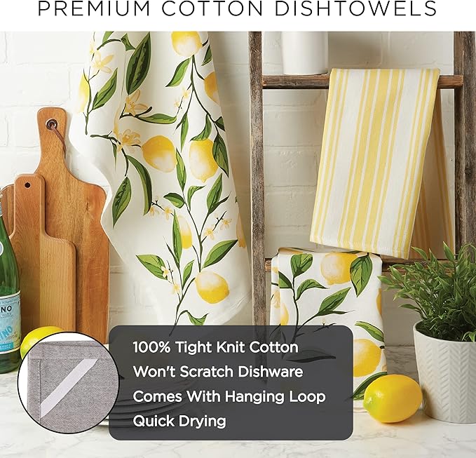 DII Lemon Bliss Kitchen Collection, Dishtowel Set, 4 Count